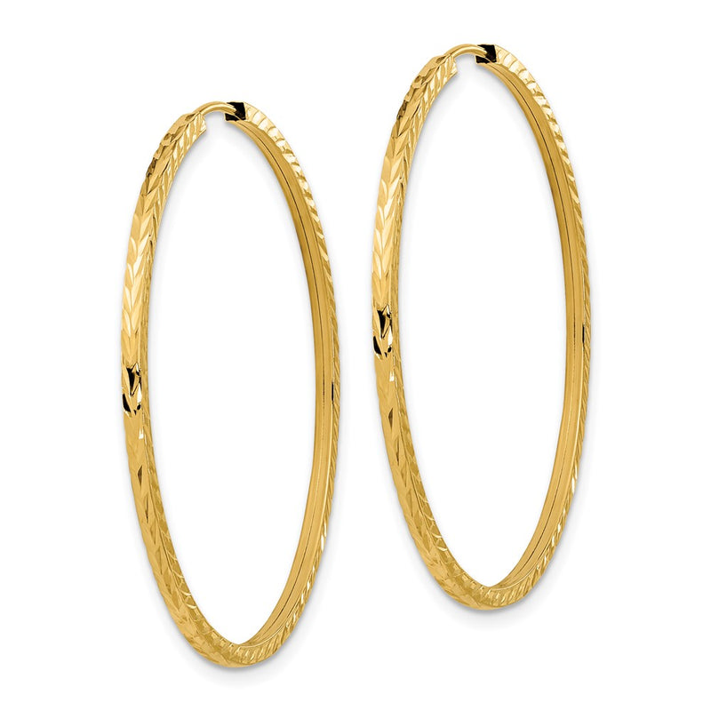 14K Yellow Gold Diamond-Cut Square Tube Endless Hoop Earrings