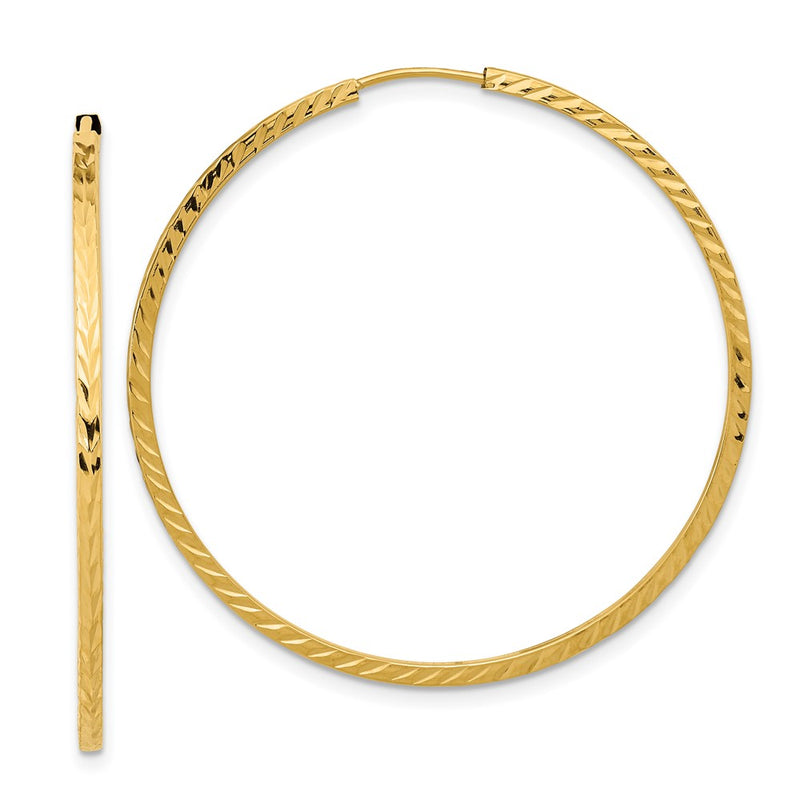14K Yellow Gold Diamond-Cut Square Tube Endless Hoop Earrings