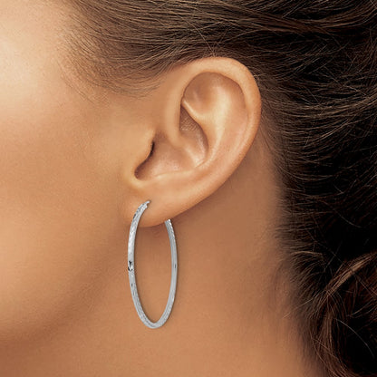 14K White Gold Diamond-Cut Square Tube Endless Hoop Earrings