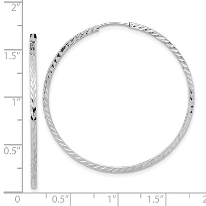 14K White Gold Diamond-Cut Square Tube Endless Hoop Earrings