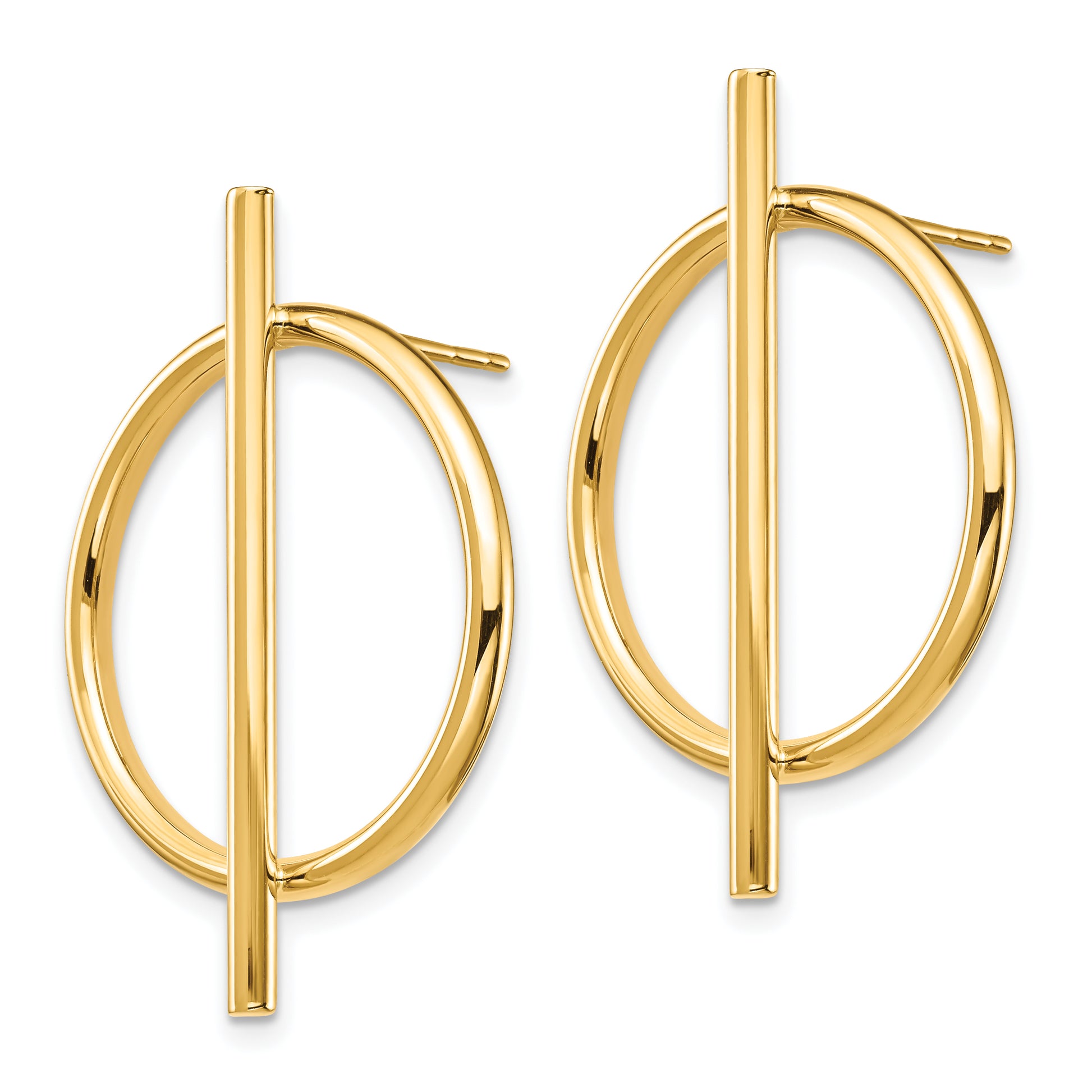 14K Yellow Gold Circle & Bar Post Earrings