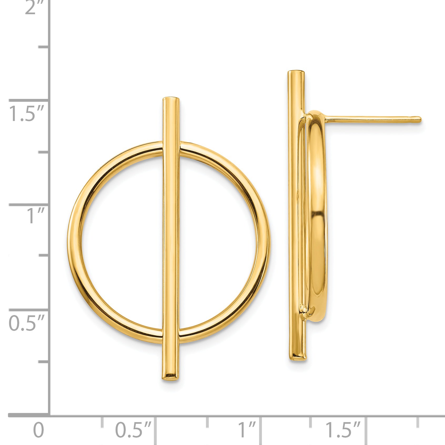 14K Yellow Gold Circle & Bar Post Earrings