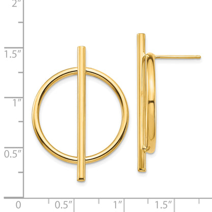 14K Yellow Gold Circle & Bar Post Earrings