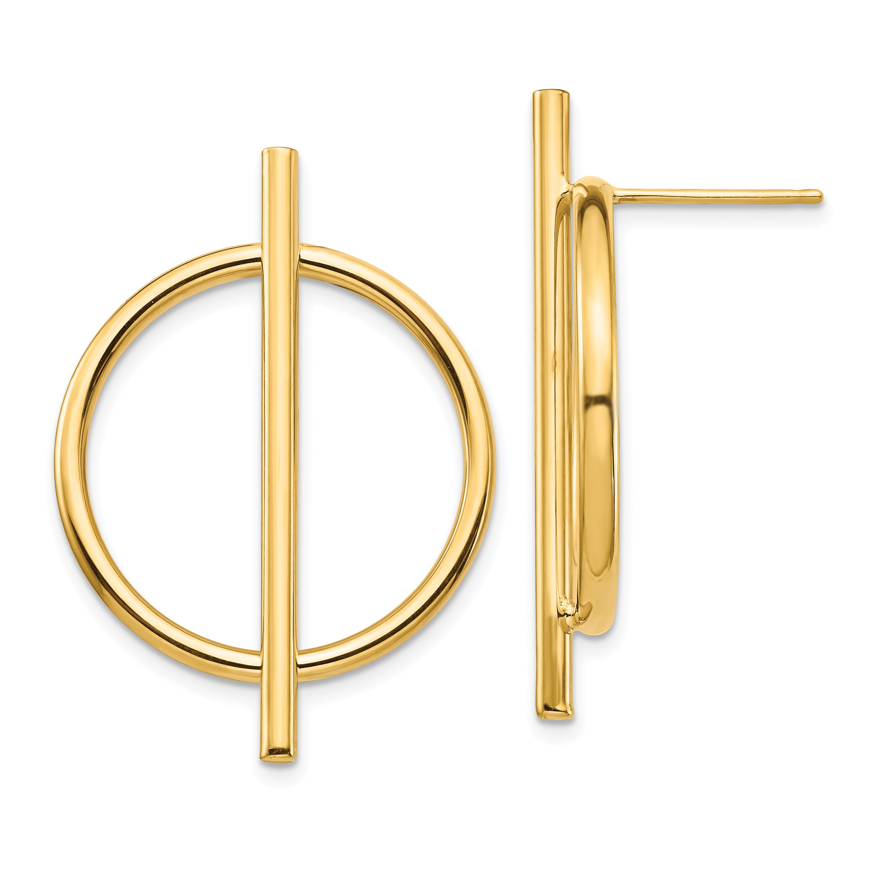 14K Yellow Gold Circle & Bar Post Earrings