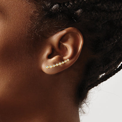 14K Yellow Gold Cz Ear Climber Earrings