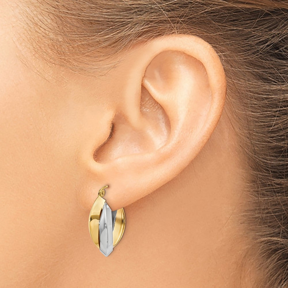 14K Two-Tone Polished Knife-Edge Double Hoop Earrings