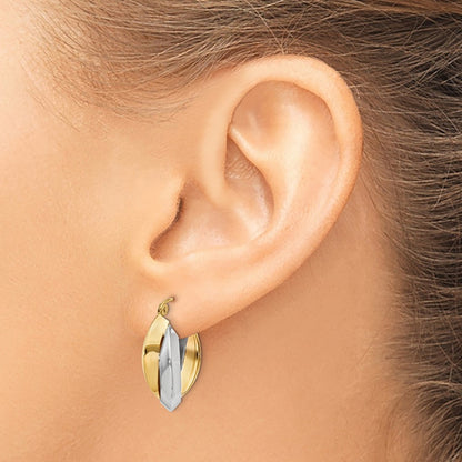 14K Two-Tone Polished Knife-Edge Double Hoop Earrings