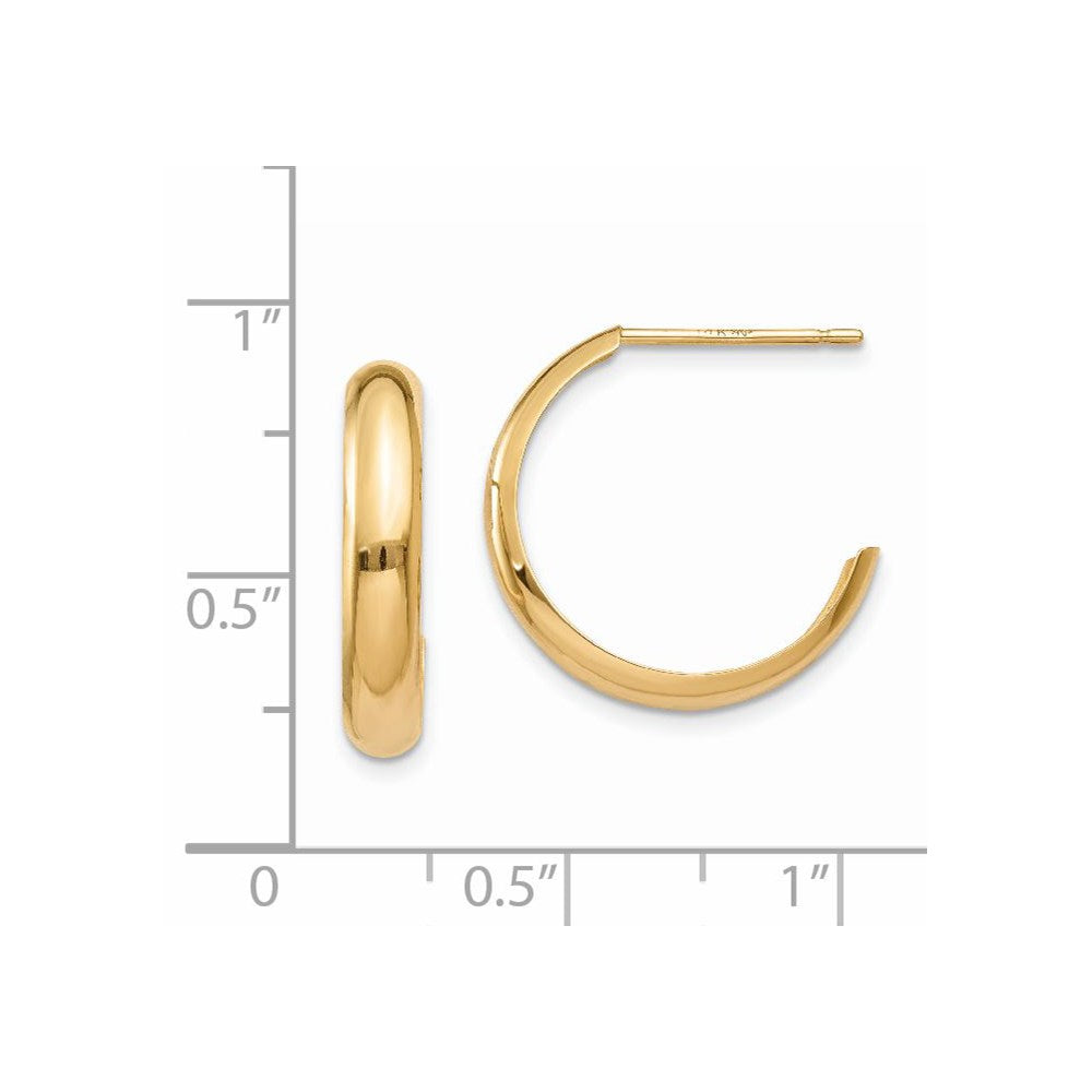 14K Yellow Gold Polished 3.5mm J-Hoop Earrings