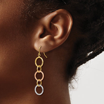 14K Tri-Color Diamond Cut Circle Dangle Earrings