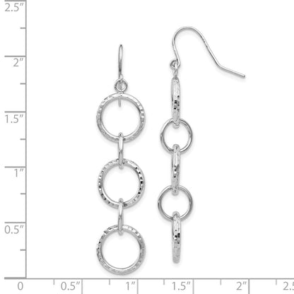 14K White Gold Diamond Cut Circle Dangle Earrings