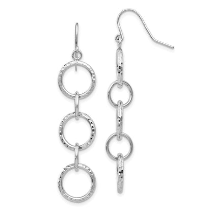 14K White Gold Diamond Cut Circle Dangle Earrings