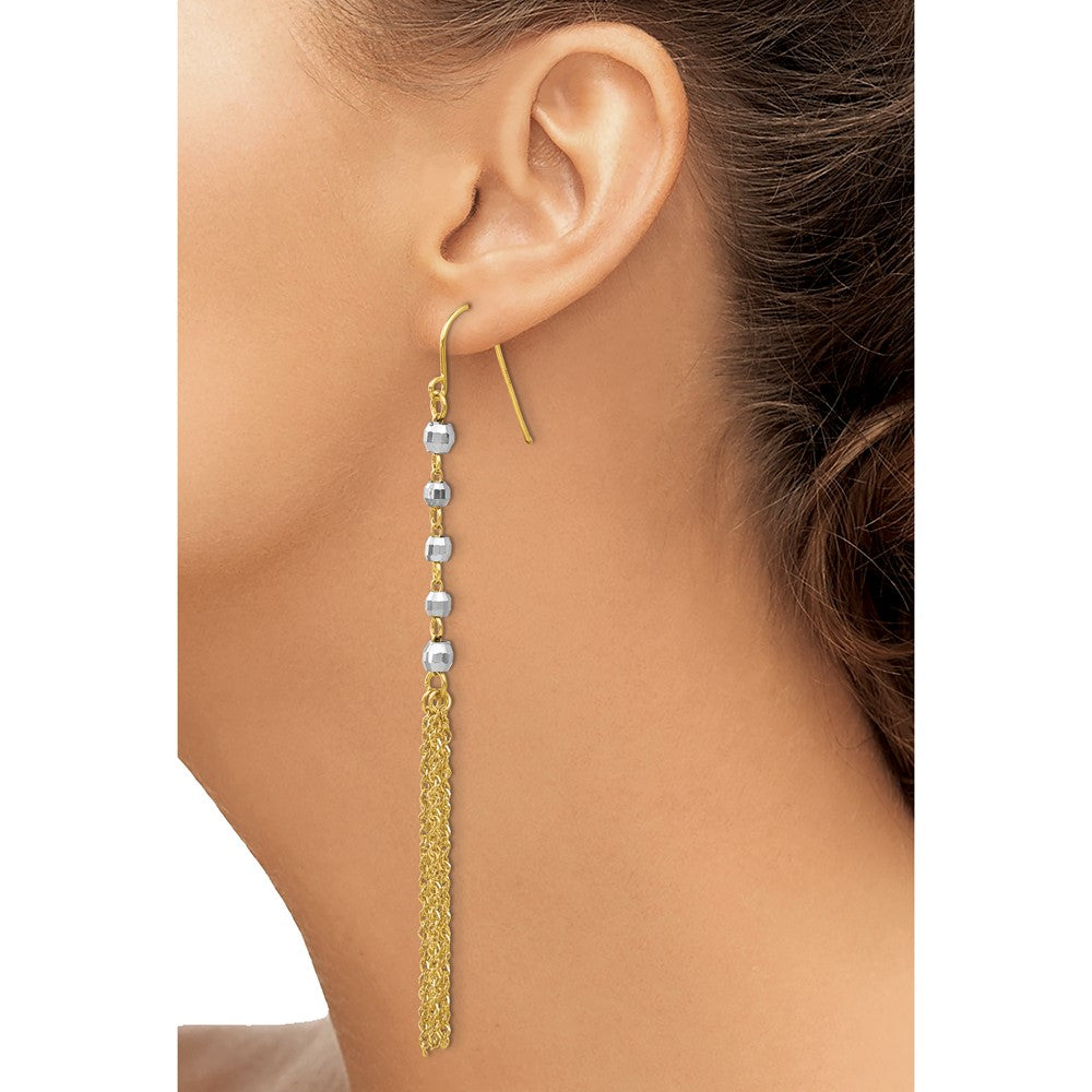 14K Two-Tone Bead Tassel Earrings