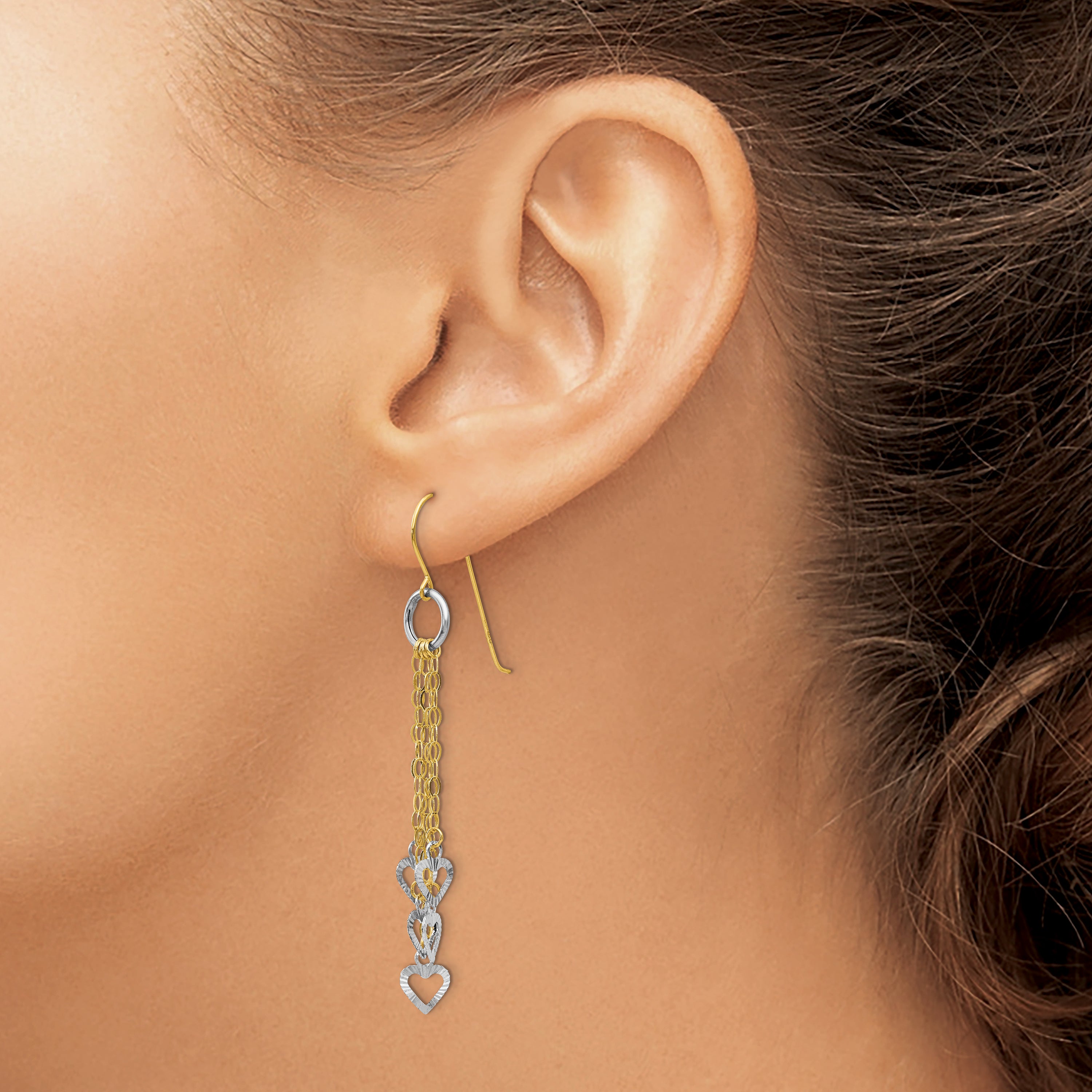 14K Two-Tone Circle 5 Heart Earrings
