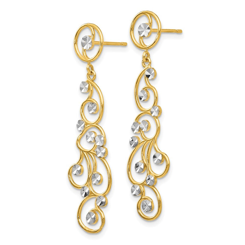 14K Yellow & Rhodium And Filigree Dangle Earrings