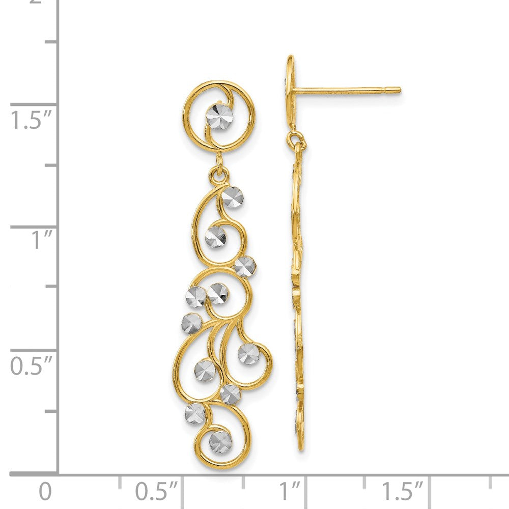 14K Yellow & Rhodium And Filigree Dangle Earrings