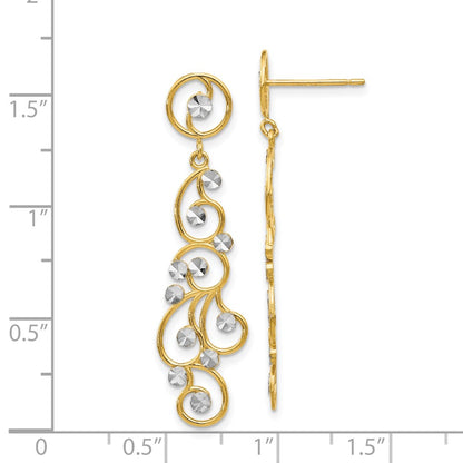 14K Yellow & Rhodium And Filigree Dangle Earrings