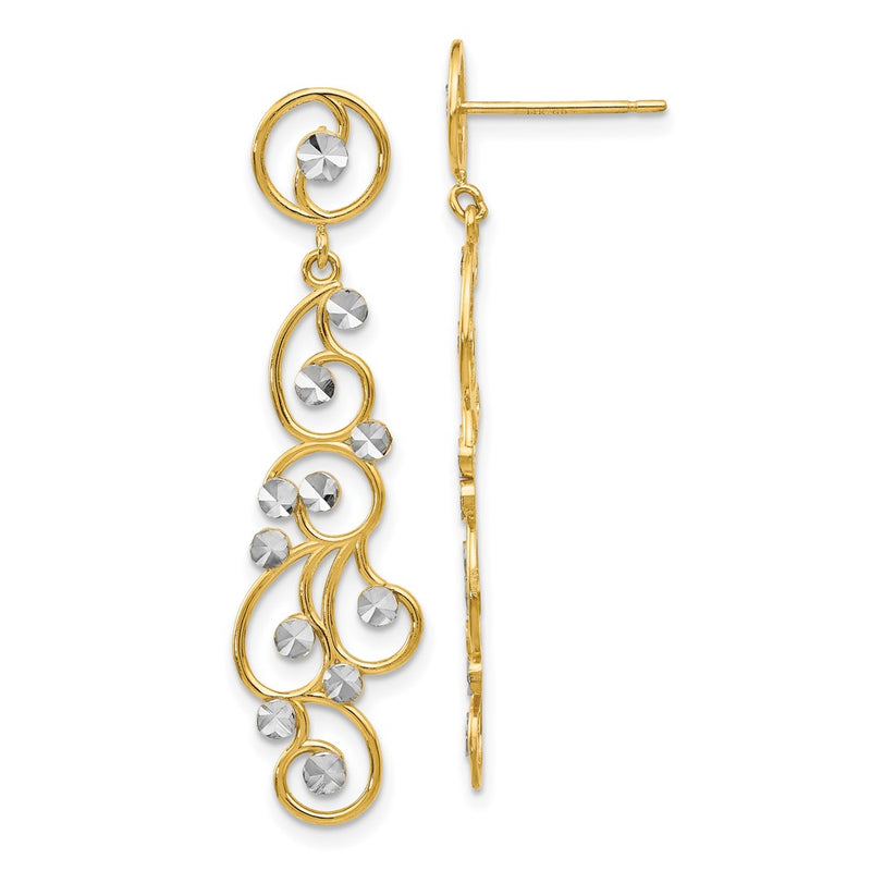 14K Yellow & Rhodium And Filigree Dangle Earrings