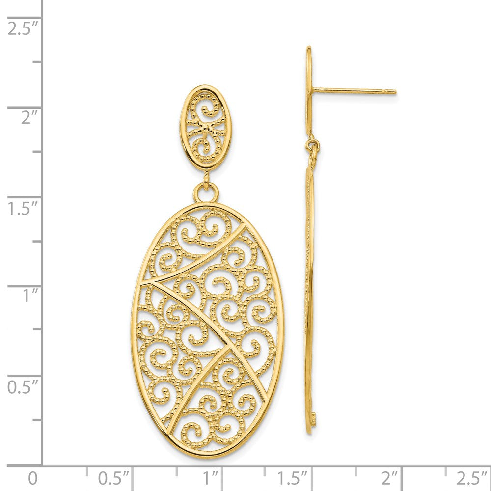 14K Yellow Gold Oval Dangle Earrings