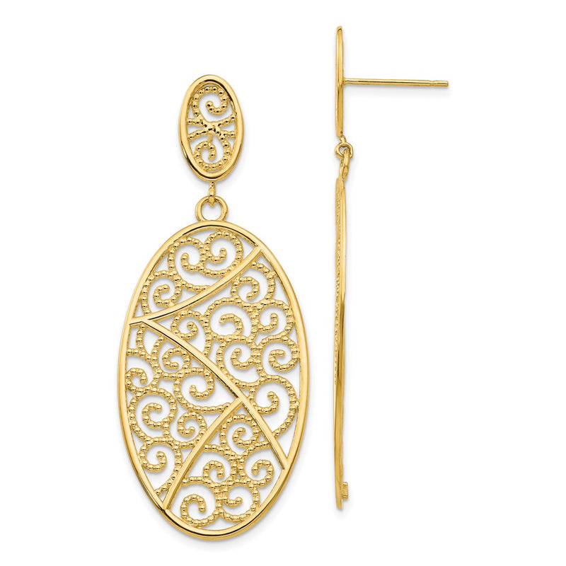 14K Yellow Gold Oval Dangle Earrings
