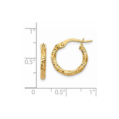 14K Yellow Gold Polished And Textured Hoop Earrings