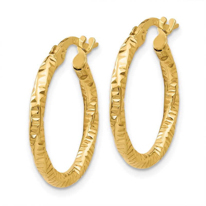 14K Yellow Gold Polished And Textured Hoop Earrings