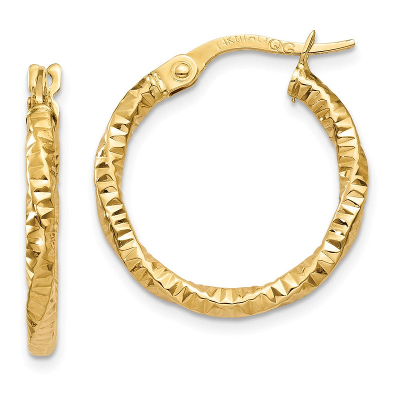 14K Yellow Gold Polished And Textured Hoop Earrings