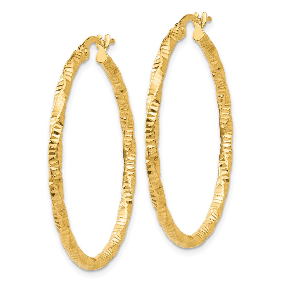 14K Yellow Gold Polished And Textured Hoop Earrings
