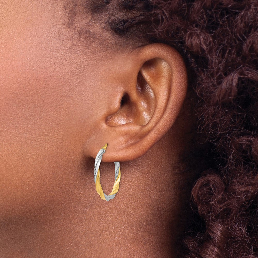 14K Yellow & Rhodium Twisted Hoop Earrings