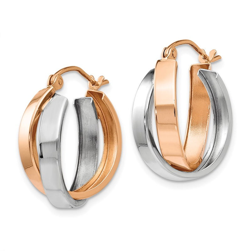 14K Two-Tone Rose And White Gold Polished Oval Hoop Earrings