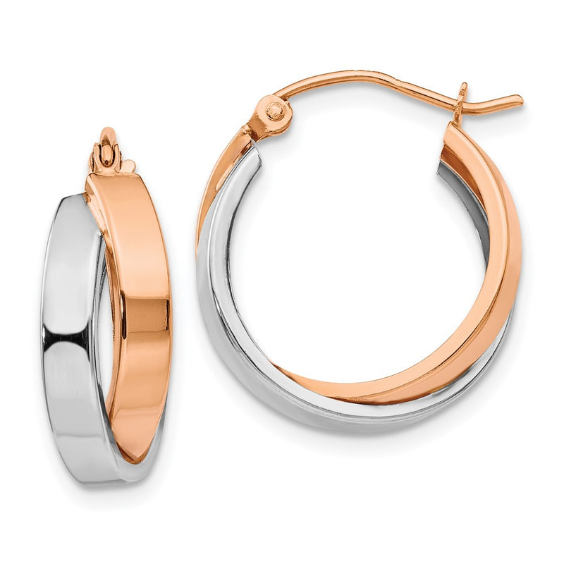 14K Two-Tone Rose And White Gold Polished Oval Hoop Earrings