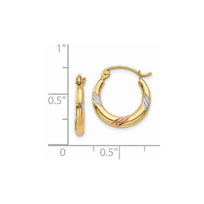 14K Yellow & Rhodium White Rose Polished Textured Hoop Earrings