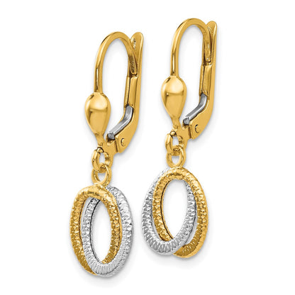 14K Two-Tone Textured And Polished Dangle Leverback Earrings