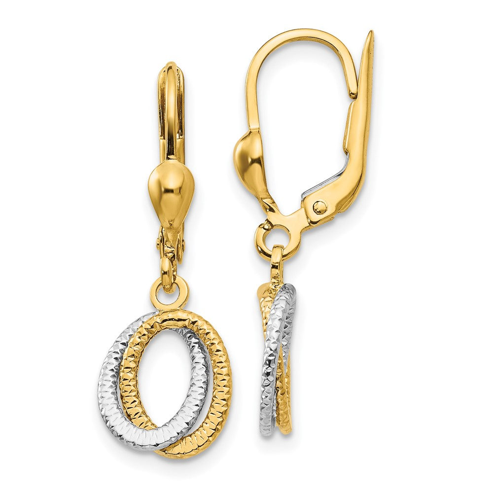14K Two-Tone Textured And Polished Dangle Leverback Earrings