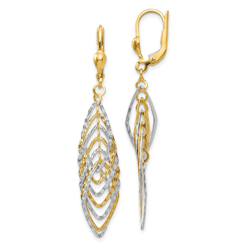 14K Two-Tone Polished Diamond-Cut Dangle Leverback Earrings