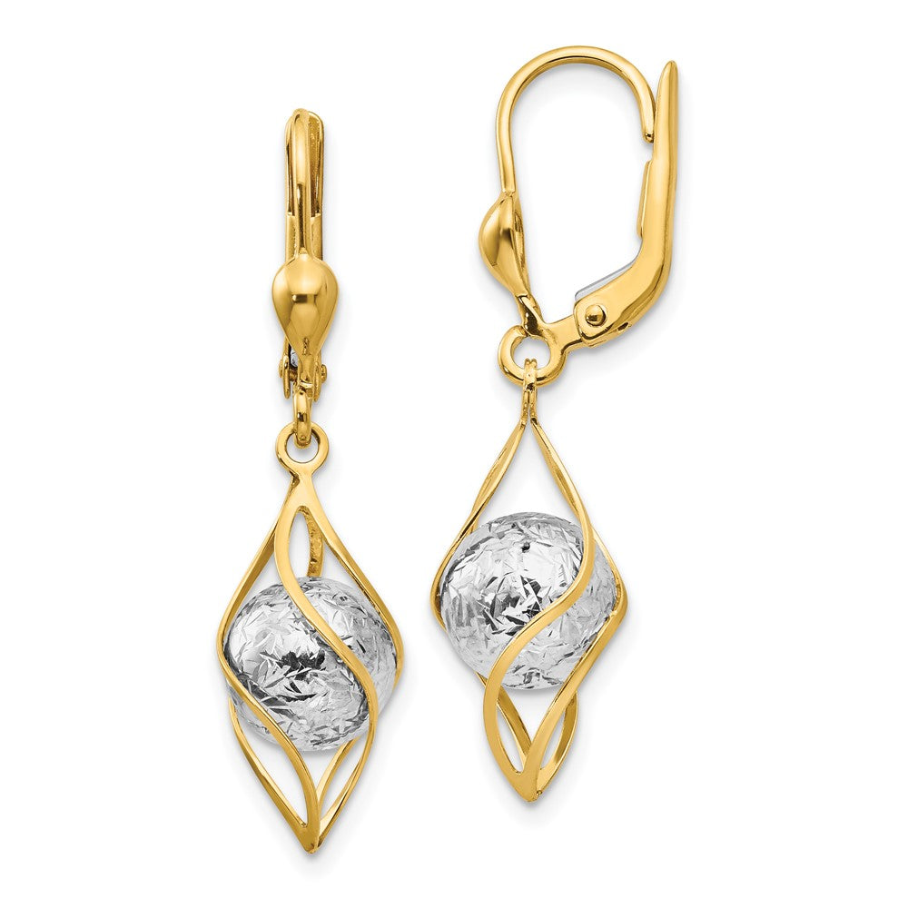 14K Two-Tone Polished Diamond-Cut Dangle Leverback Earrings