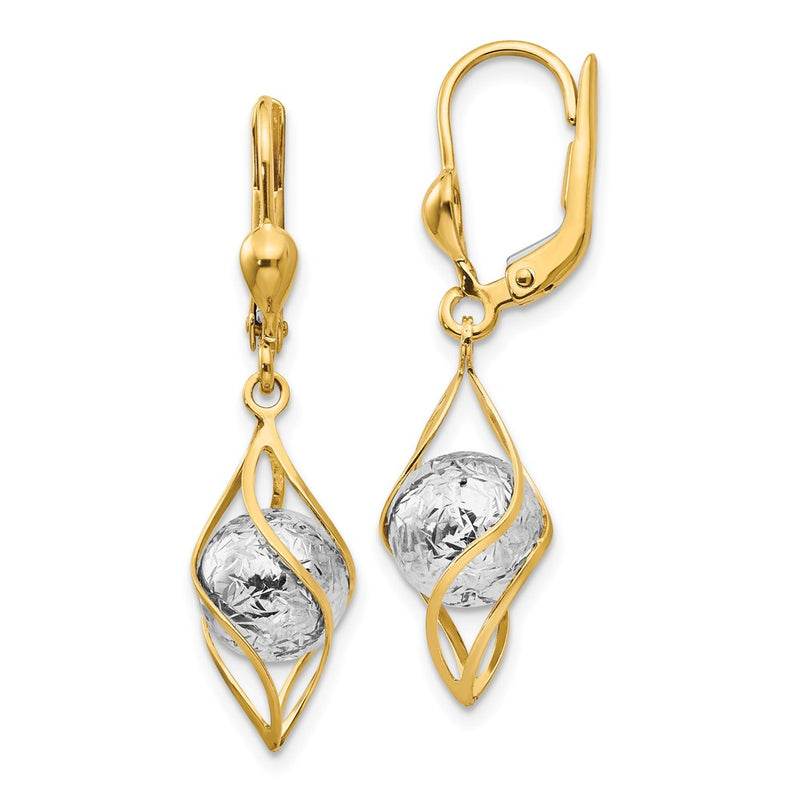14K Two-Tone Polished Diamond-Cut Dangle Leverback Earrings