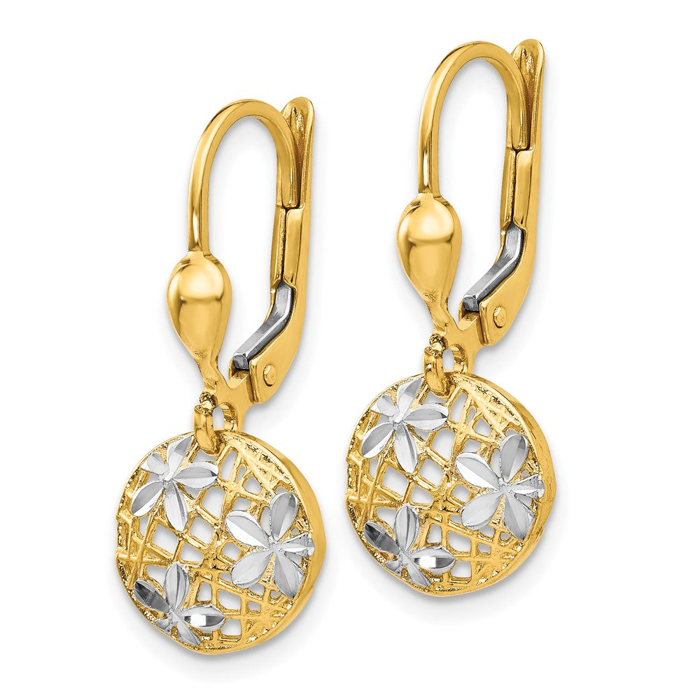 14K Yellow & Rhodium And Polished Diamond-Cut Dangle Leverback Earrings