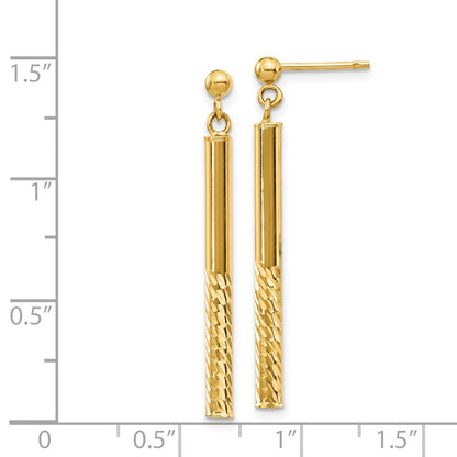 14K Yellow Gold Polished And Diamond-Cut Bar Dangle Post Earrings