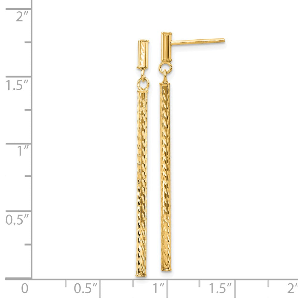 14K Yellow Gold Polished And Diamond-Cut Bar Dangle Post Earrings