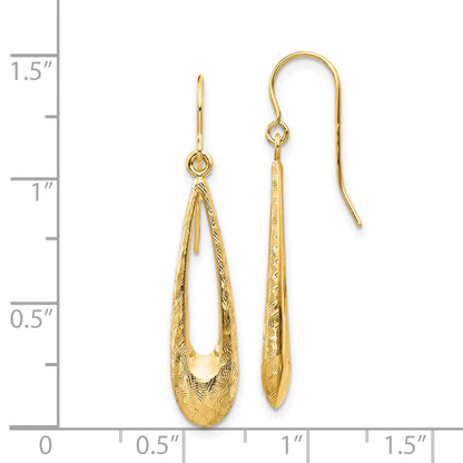 14K Yellow Gold Polished And Textured Teardrop Dangle Earrings