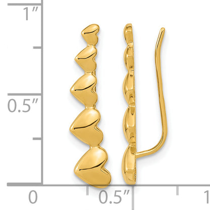 14K Yellow Gold Heart Polished Ear Climber Earrings