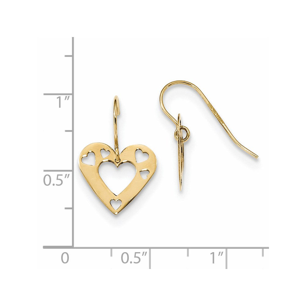 14K Yellow Gold Polished Cut-Out Heart Dangle Earrings