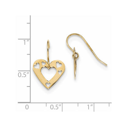 14K Yellow Gold Polished Cut-Out Heart Dangle Earrings