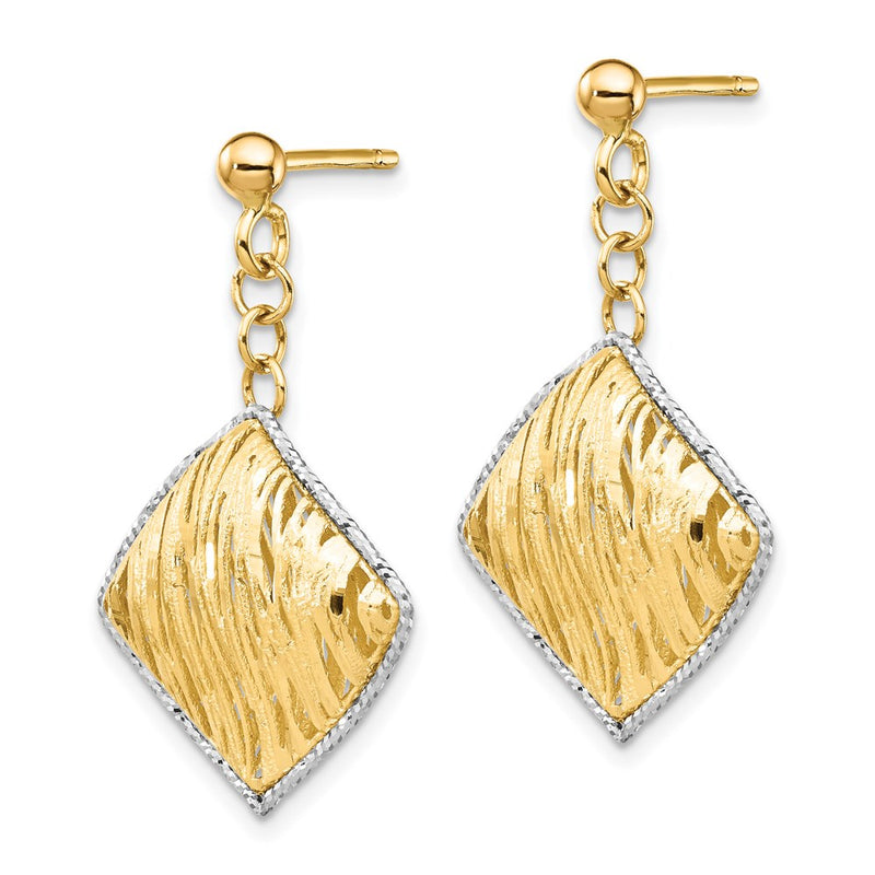 14K Yellow & Rhodium White Polished D/C Hollow Dangle Post Earrings