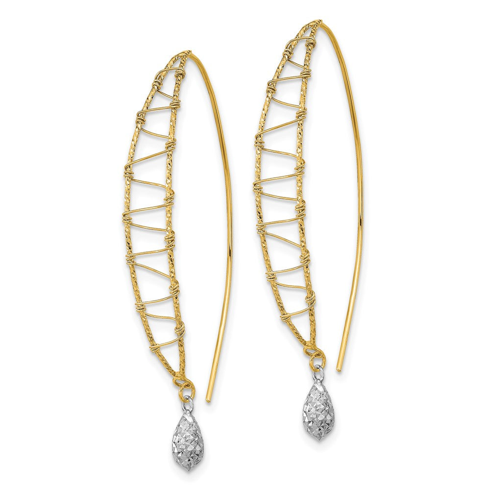 14K Two-Tone Polished Wire Wrapped Diamond Cut Dangle Earrings