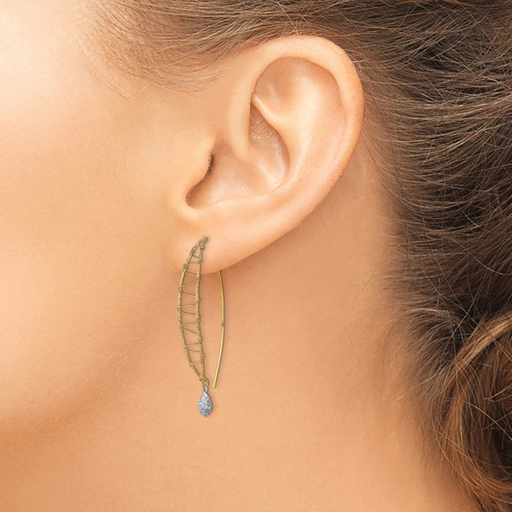 14K Two-Tone Polished Wire Wrapped Diamond Cut Dangle Earrings
