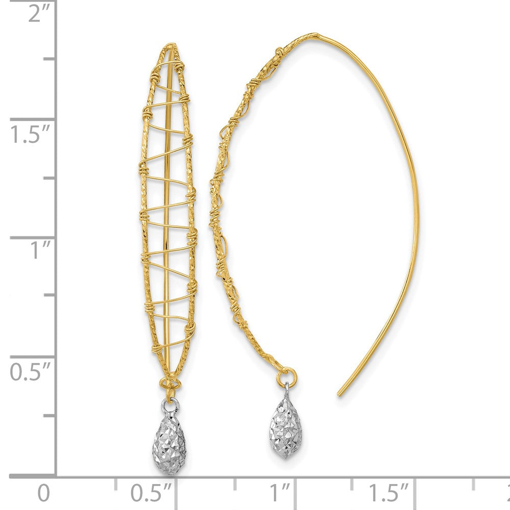 14K Two-Tone Polished Wire Wrapped Diamond Cut Dangle Earrings