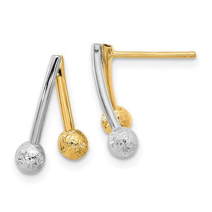 14K Two-Tone Polished And Textured Post Earrings