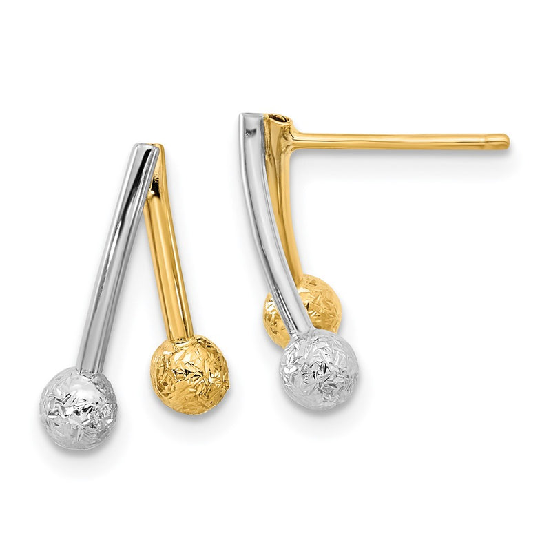 14K Two-Tone Polished And Textured Post Earrings
