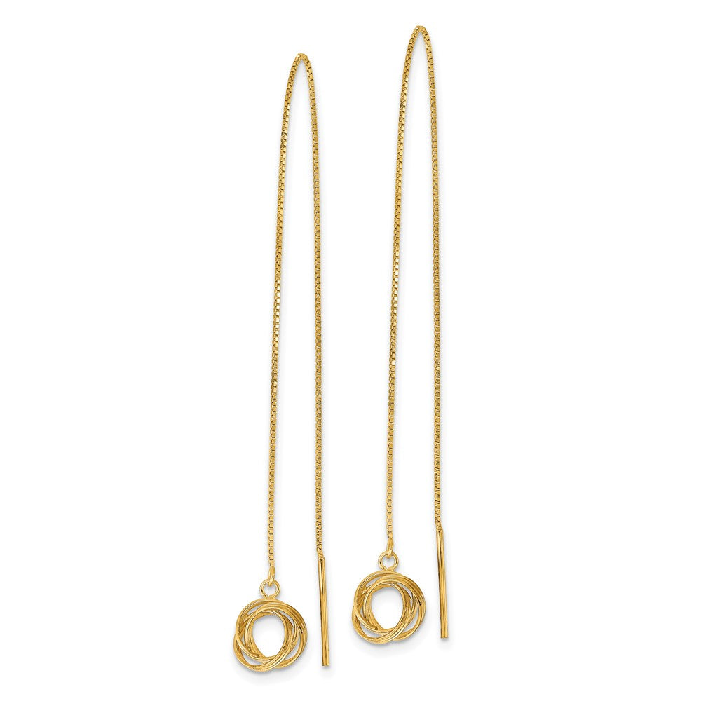14K Yellow Gold Polished Diamond Cut Box Chain Love Knot Threader Earrings
